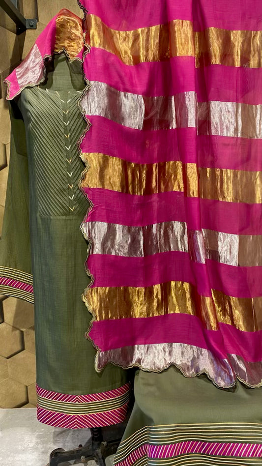 Mul Chanderi outfit with contrast dupatta