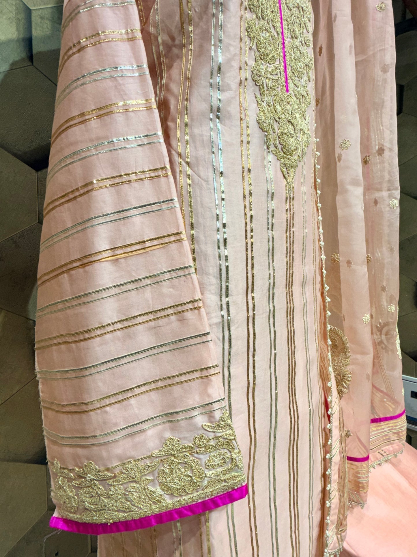 Peachy Gota Elegance in Chanderi with intricate Dori embroidery