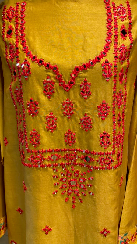 Chanderi with mirror embroidery