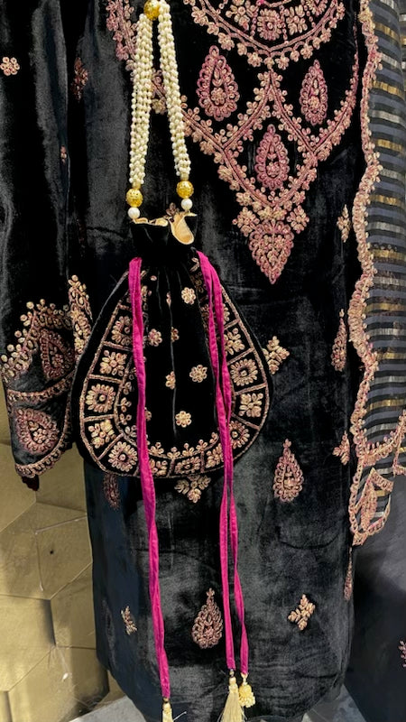 Silk Velvet with zari embroidery