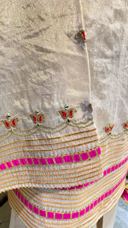 Silk tissue embroidered sharara set