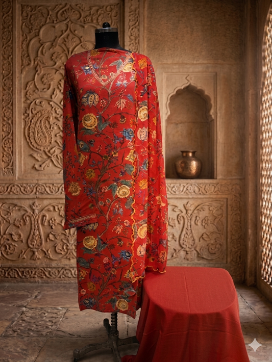 Pure Cotton Red digital print suit set