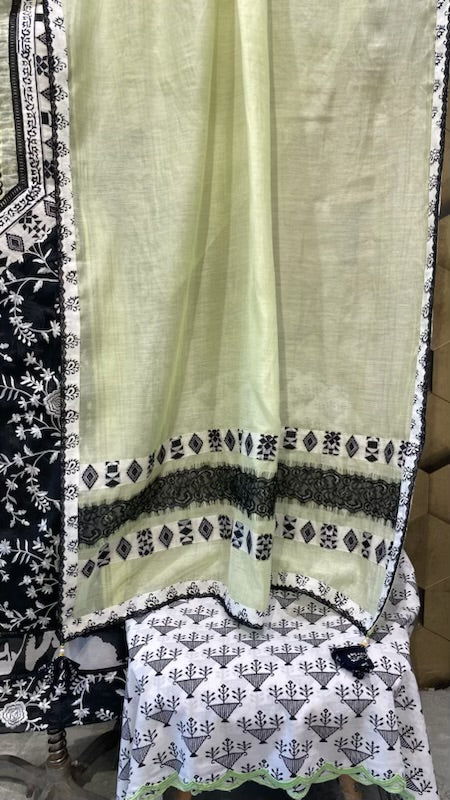 Exclusive embroidered mul Chanderi outfit in black and lime