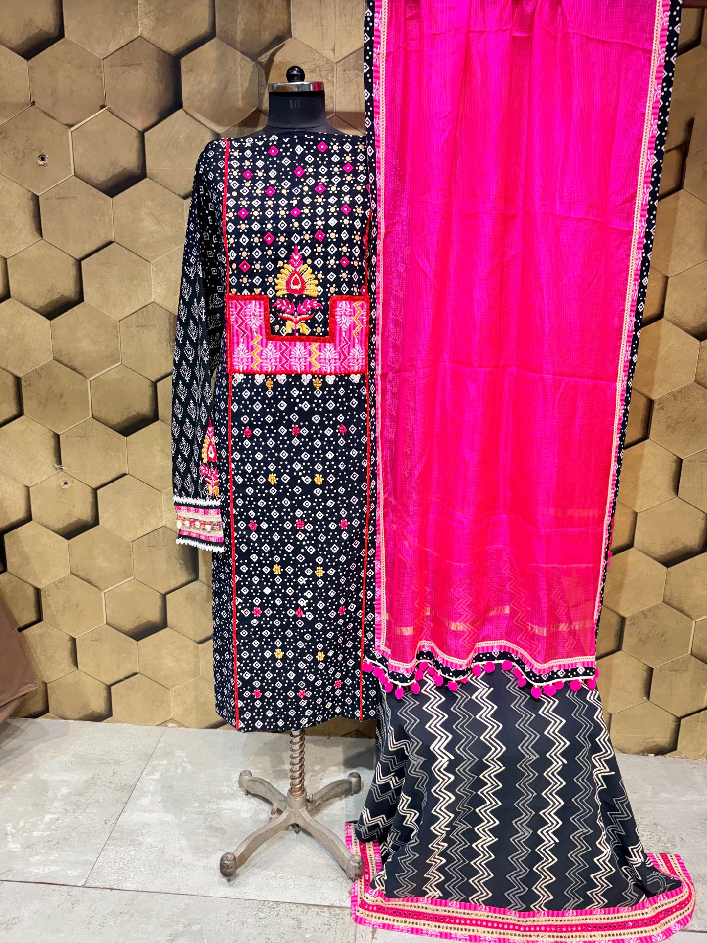 BLACK Beauty in Pure Cotton hand block with mesmerising embroidery