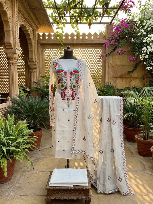 Elegant Mul Chanderi Embroidered Suit Set