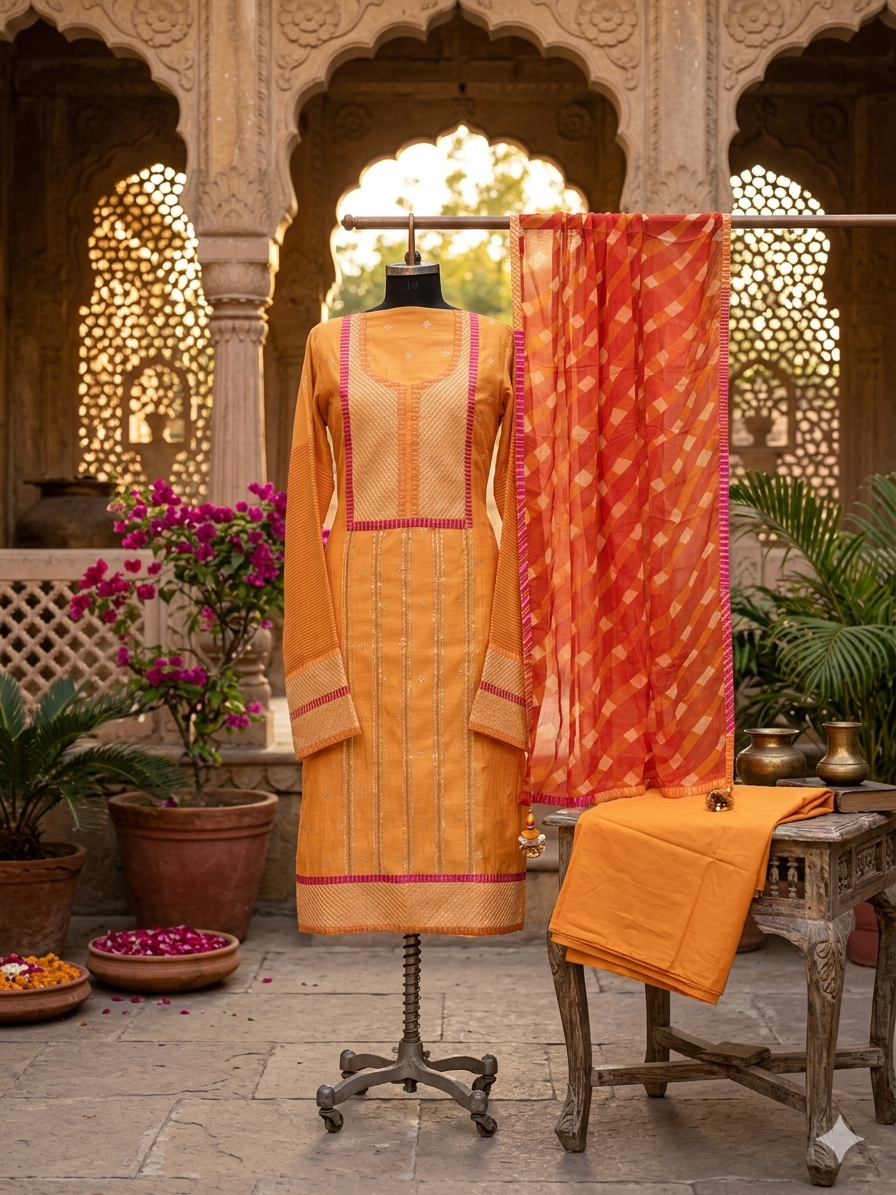 Festive Grace in Mul Chanderi 🧡