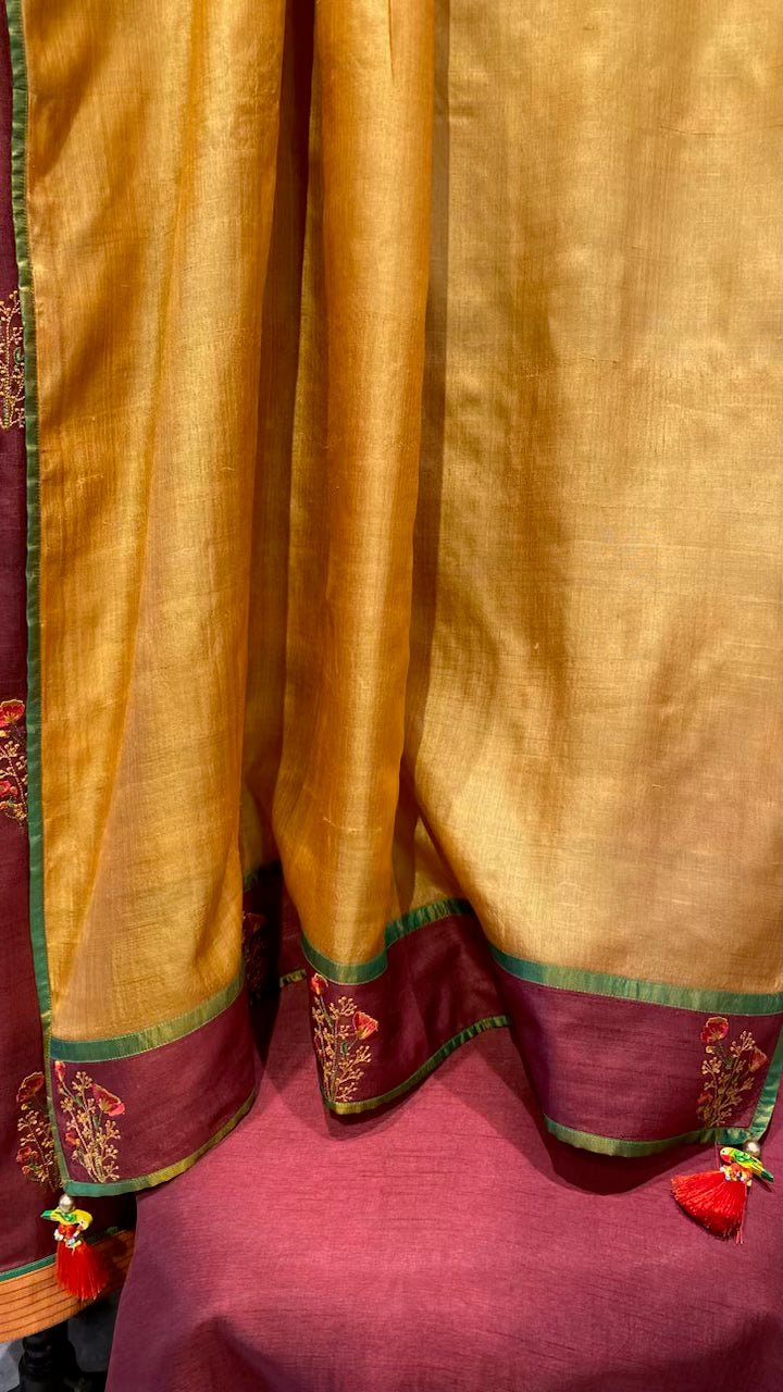 Mahroon Tussar silk embroidered outfit