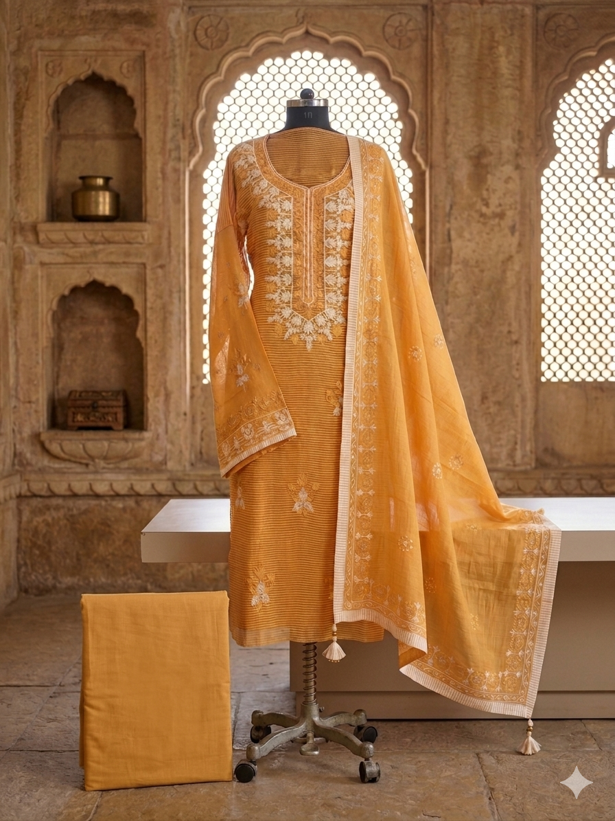Elegant Mul Chanderi outfit with Thread embroidery