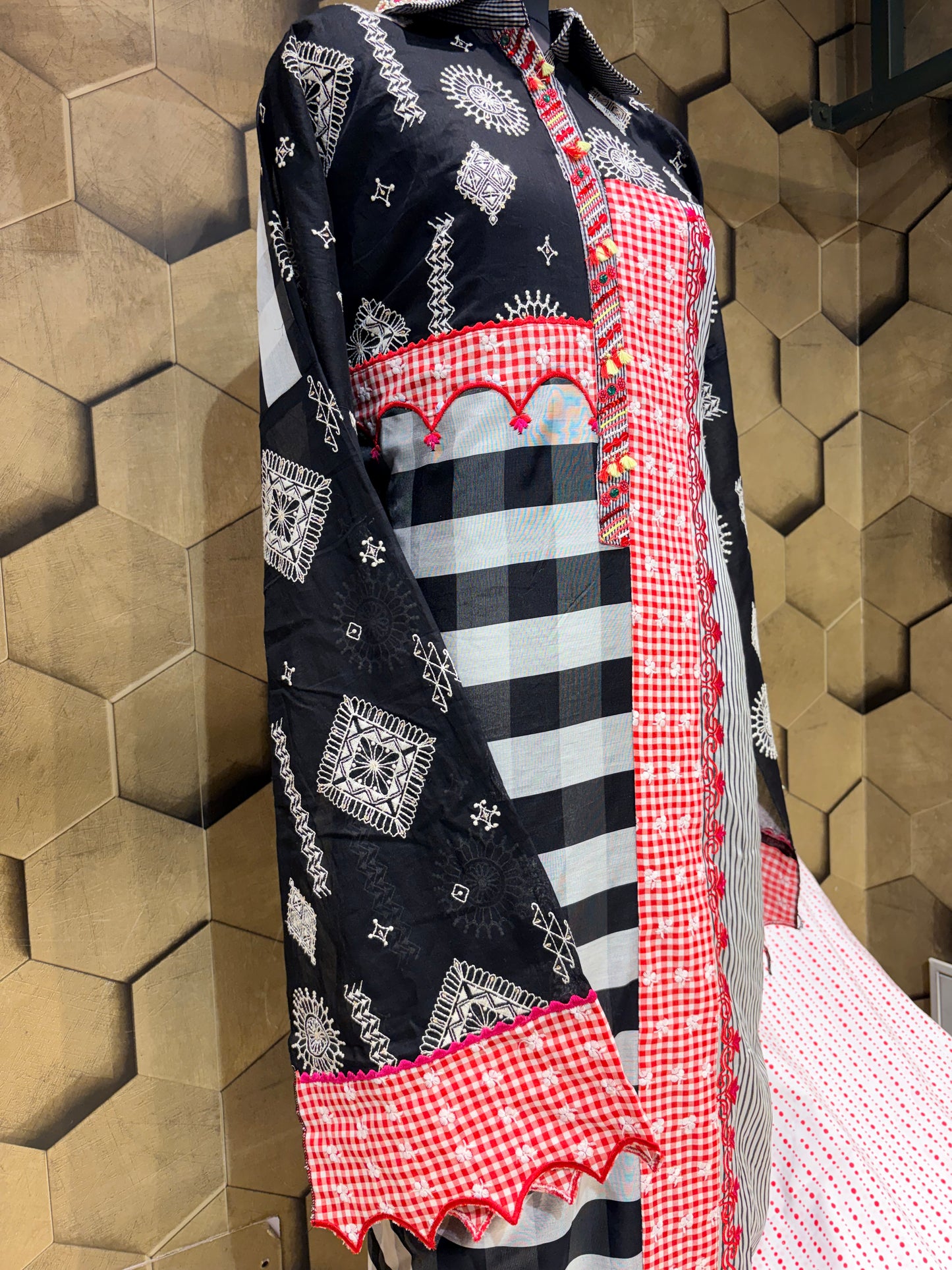 Luxurious Chanderi Coord set in stripes and checks