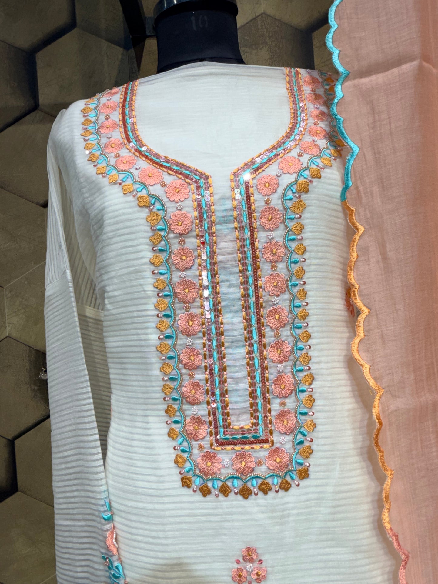 Elegant Mul Chanderi in a timeless off-white shade
