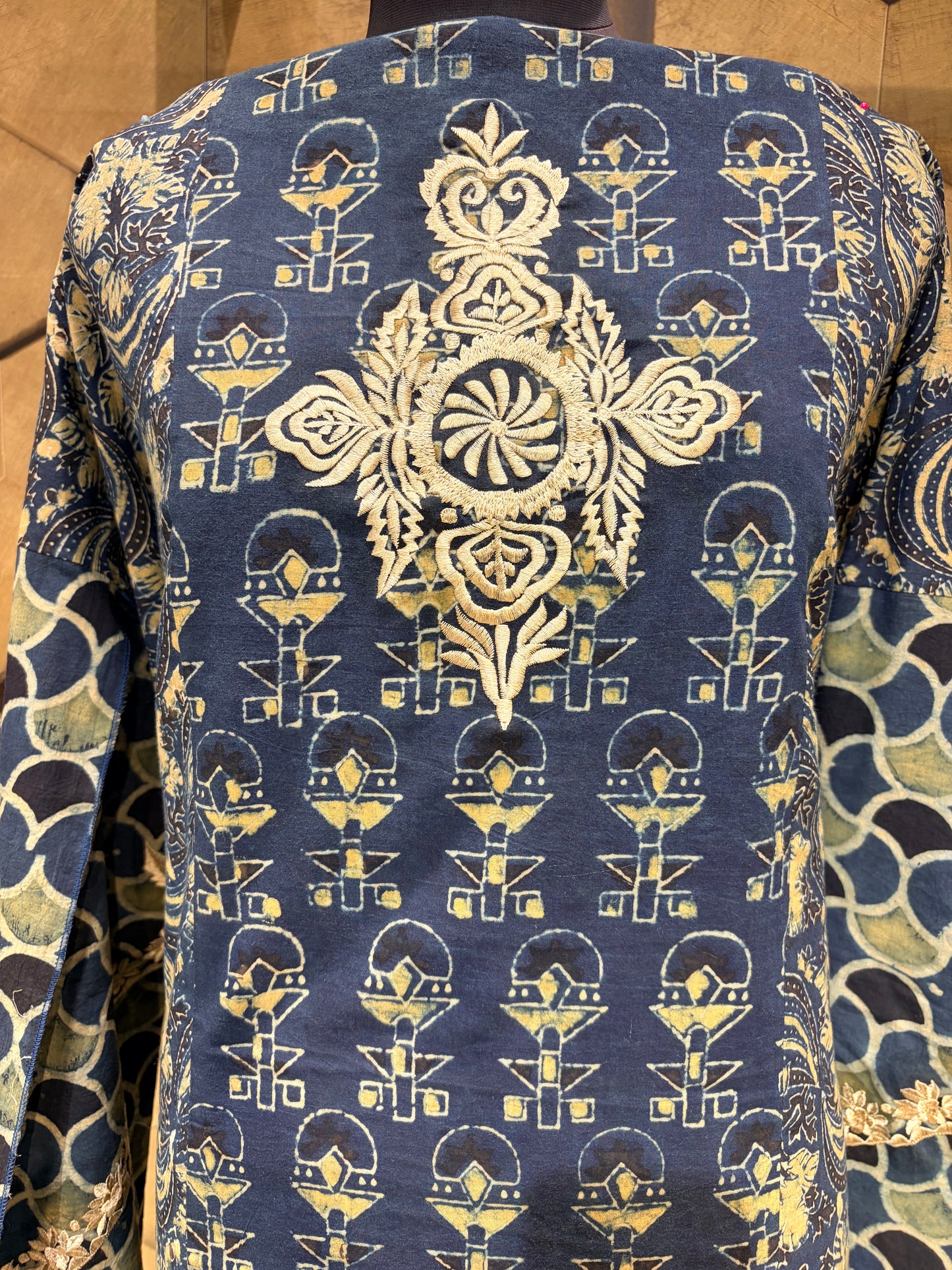 Ajrakh Cotton Suit Set with Resham Embroidery