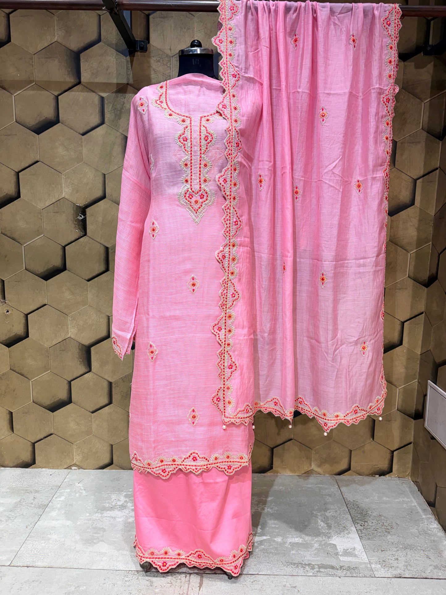 Beautiful Pink Soft Chanderi outfit