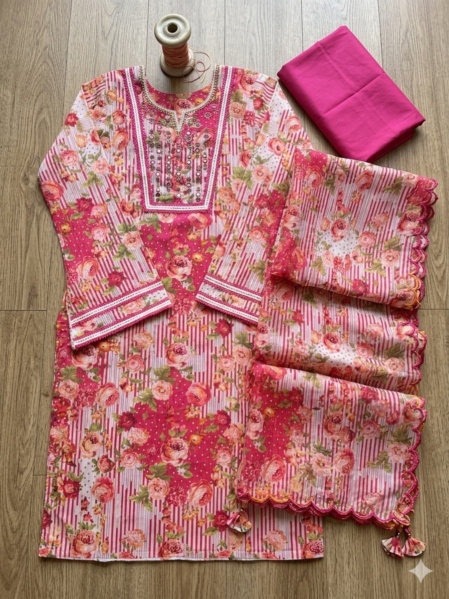Pure Cotton suit with Chiffon Dupatta