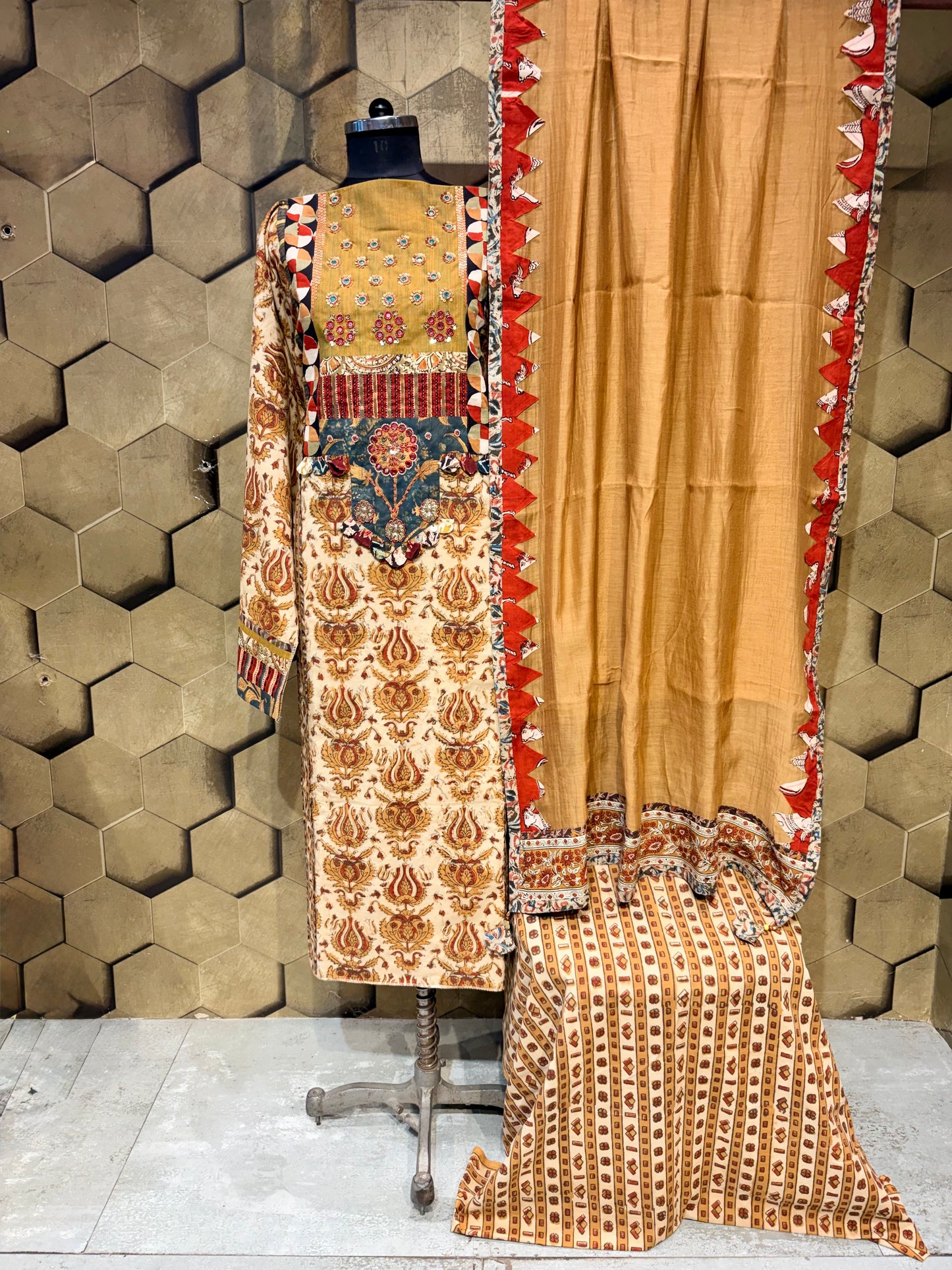 Beautiful Pure cotton handblock combination of mustard and maroon