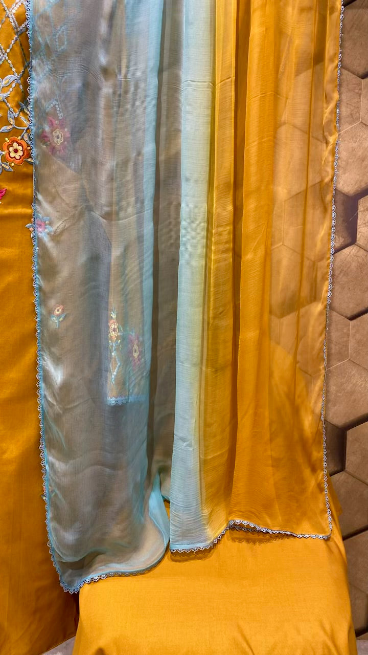 Malai cotton with chiffon dupatta