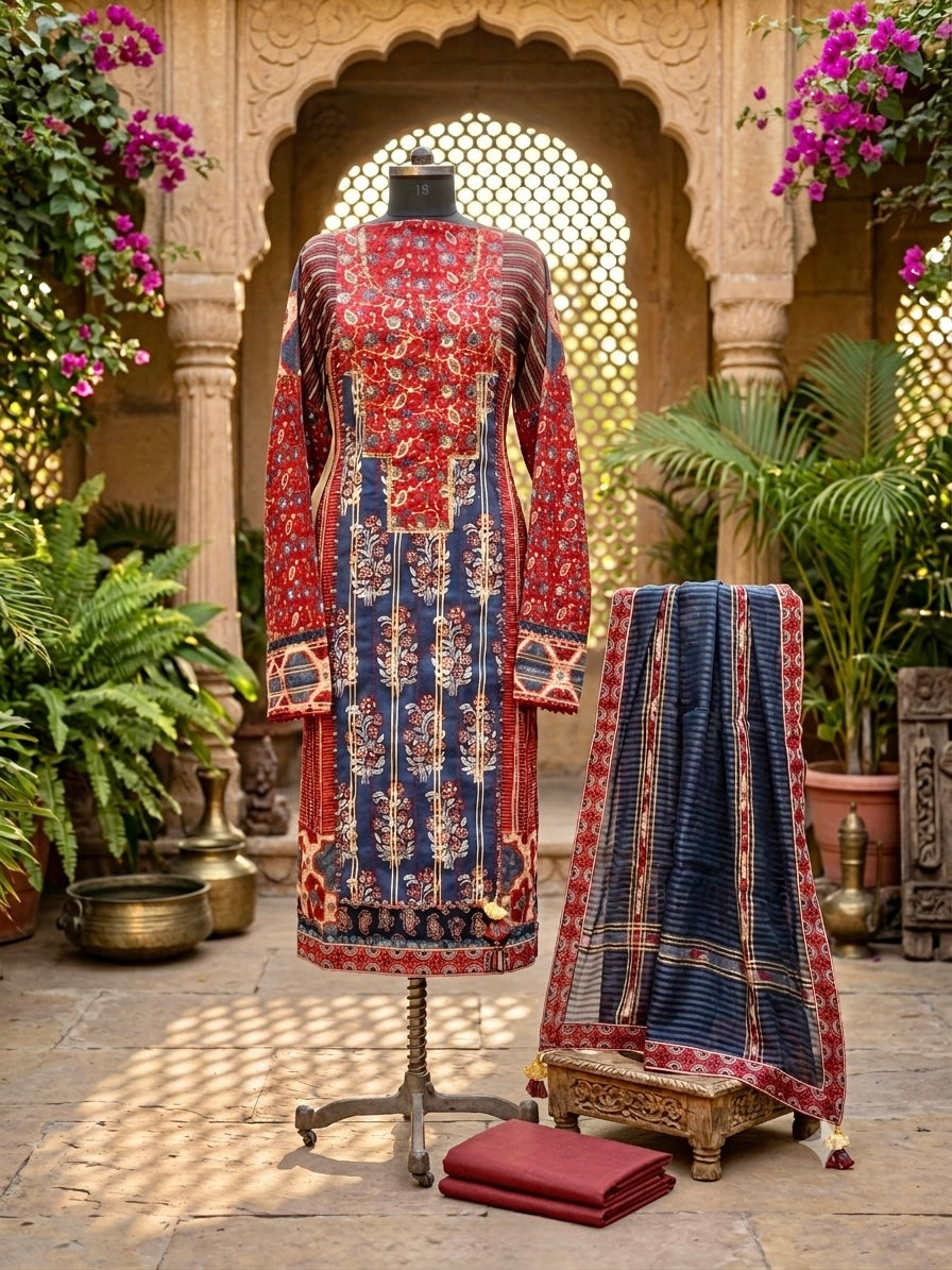 A timeless handcrafted masterpiece in Pure Cotton and Mul Chanderi