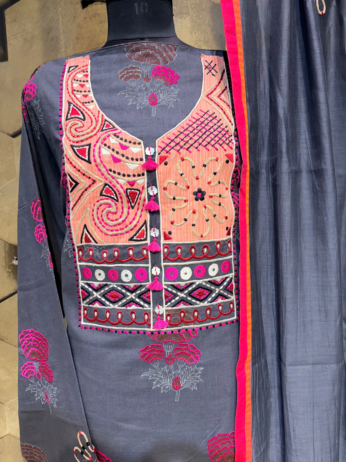 Premium Pure cotton with vibrant resham embroidery