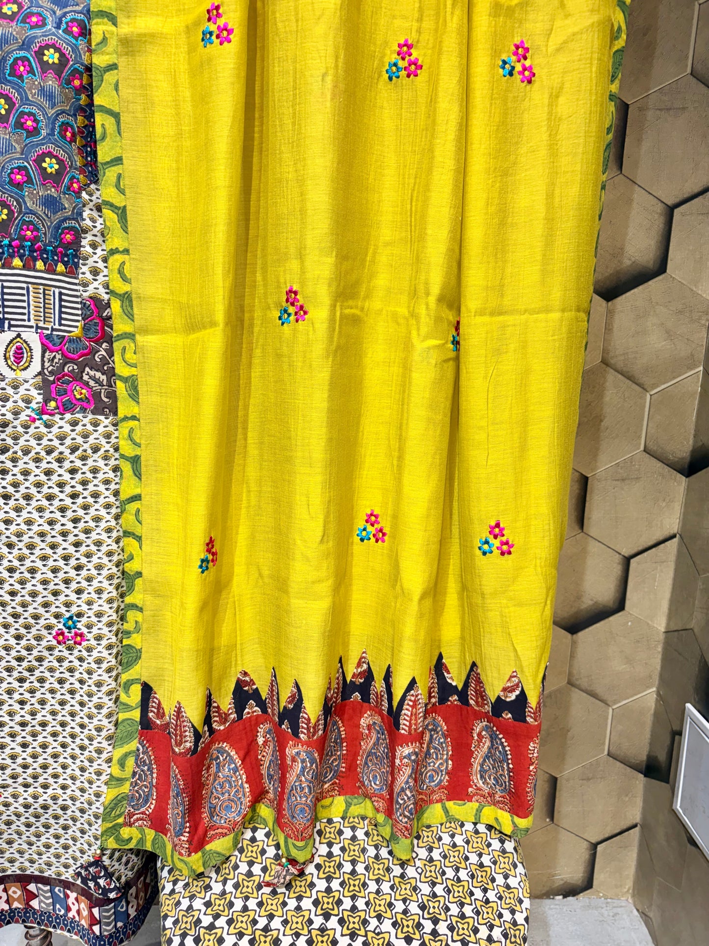 Pure handblock cotton crafted with Ajrakh and Dabu patchwork