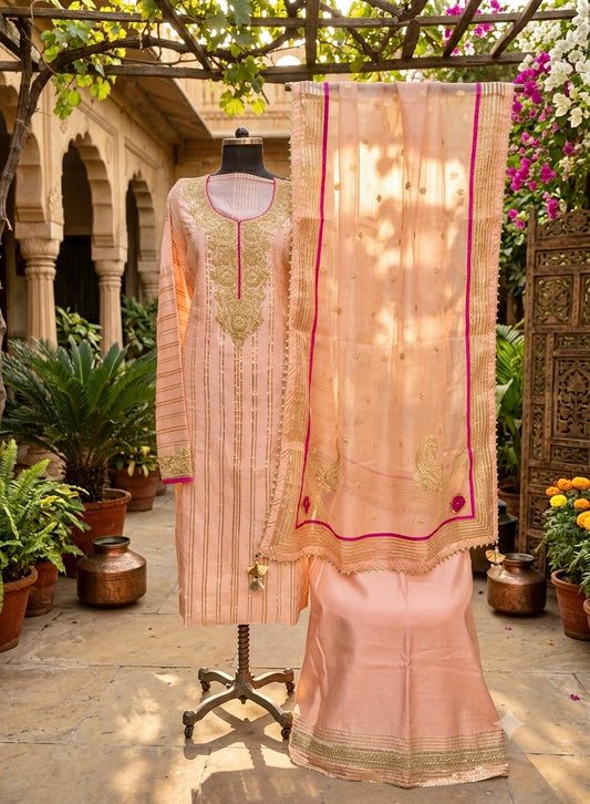 Peachy Gota Elegance in Chanderi with intricate Dori embroidery