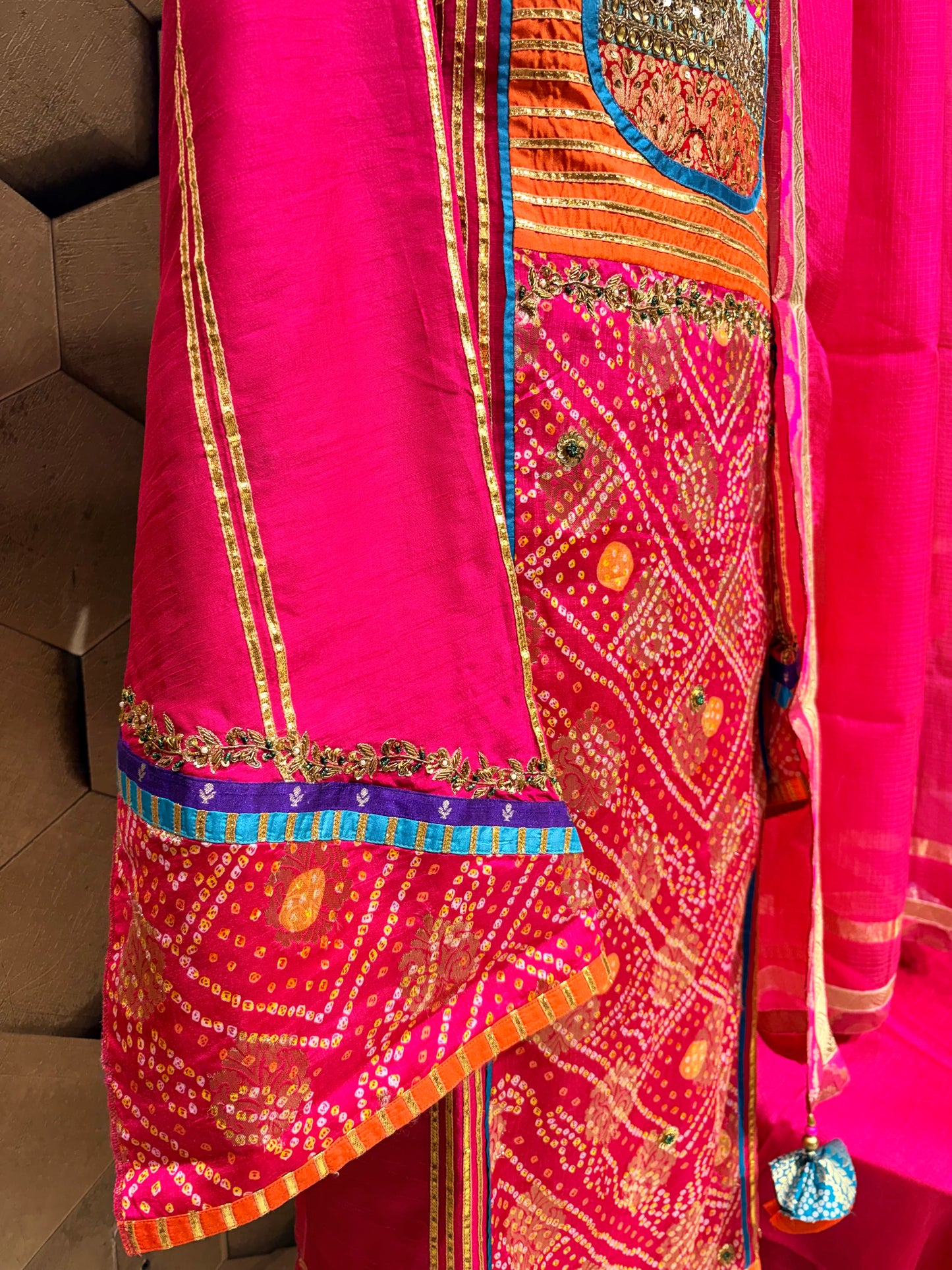 Bold Regal Exquisitely handcrafted suit set in Vegan silk and Muslin