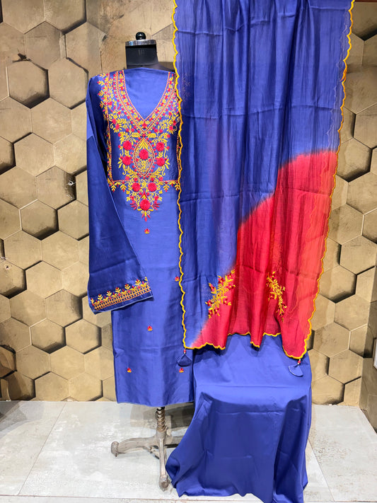 A beautifully handcrafted Silk Chanderi suit set