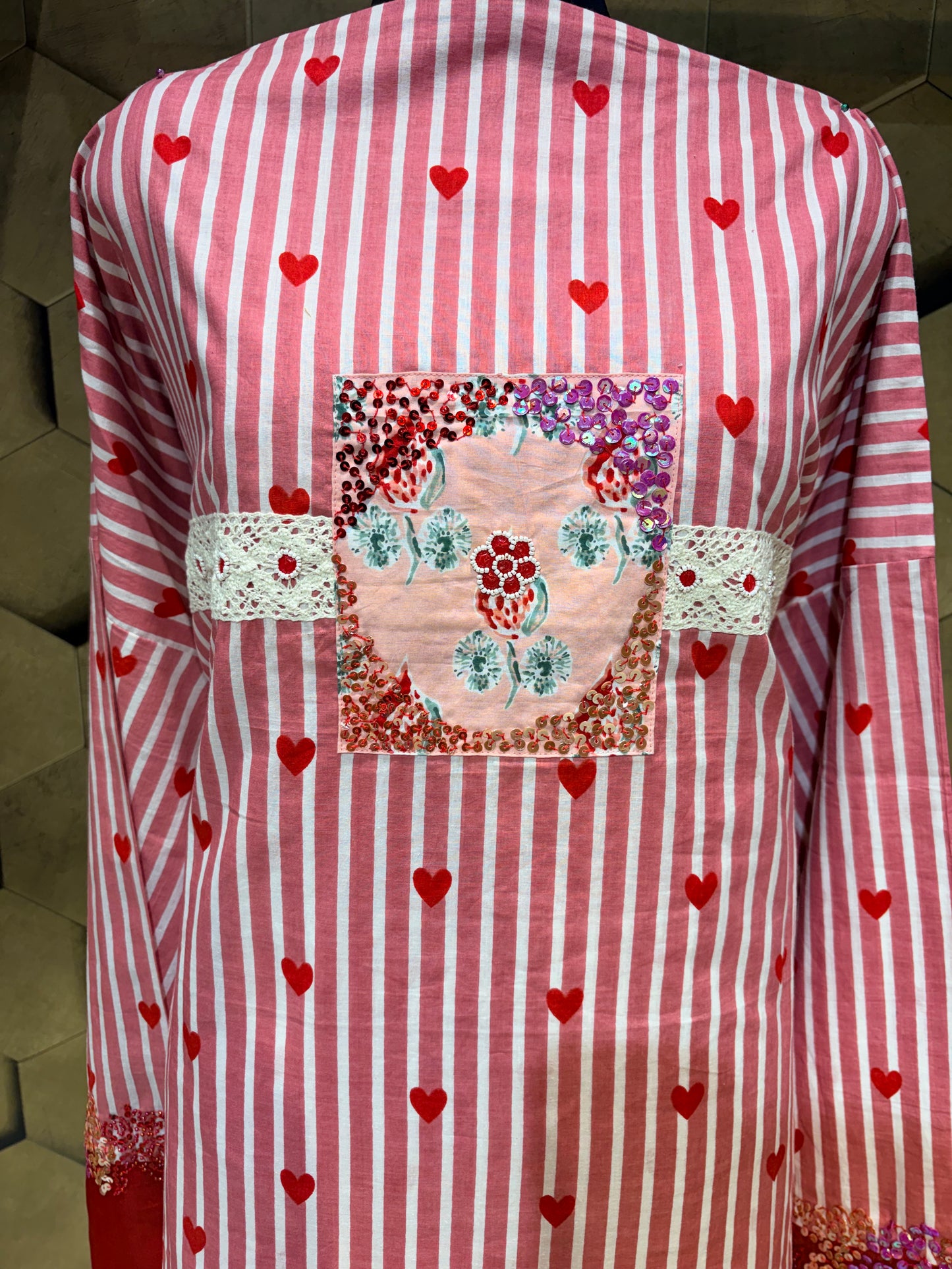 Striped Cotton Ensemble with Playful Heart Details