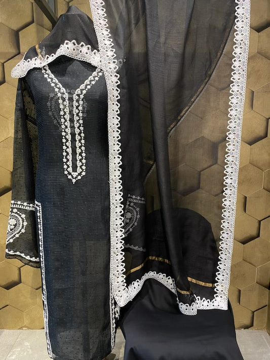 Evergreen black striped mul chanderi outfit