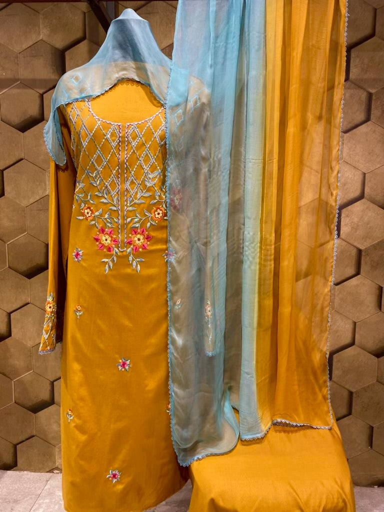 Malai cotton with chiffon dupatta