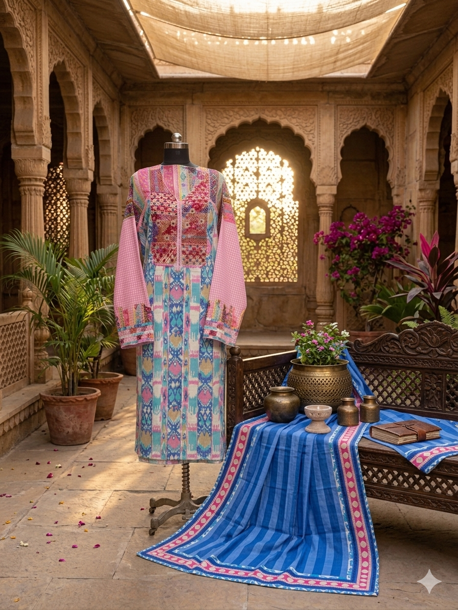 Elegant Coord set in Printed Ikkat Cotton
