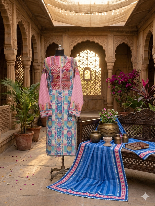 Elegant Coord set in Printed Ikkat Cotton