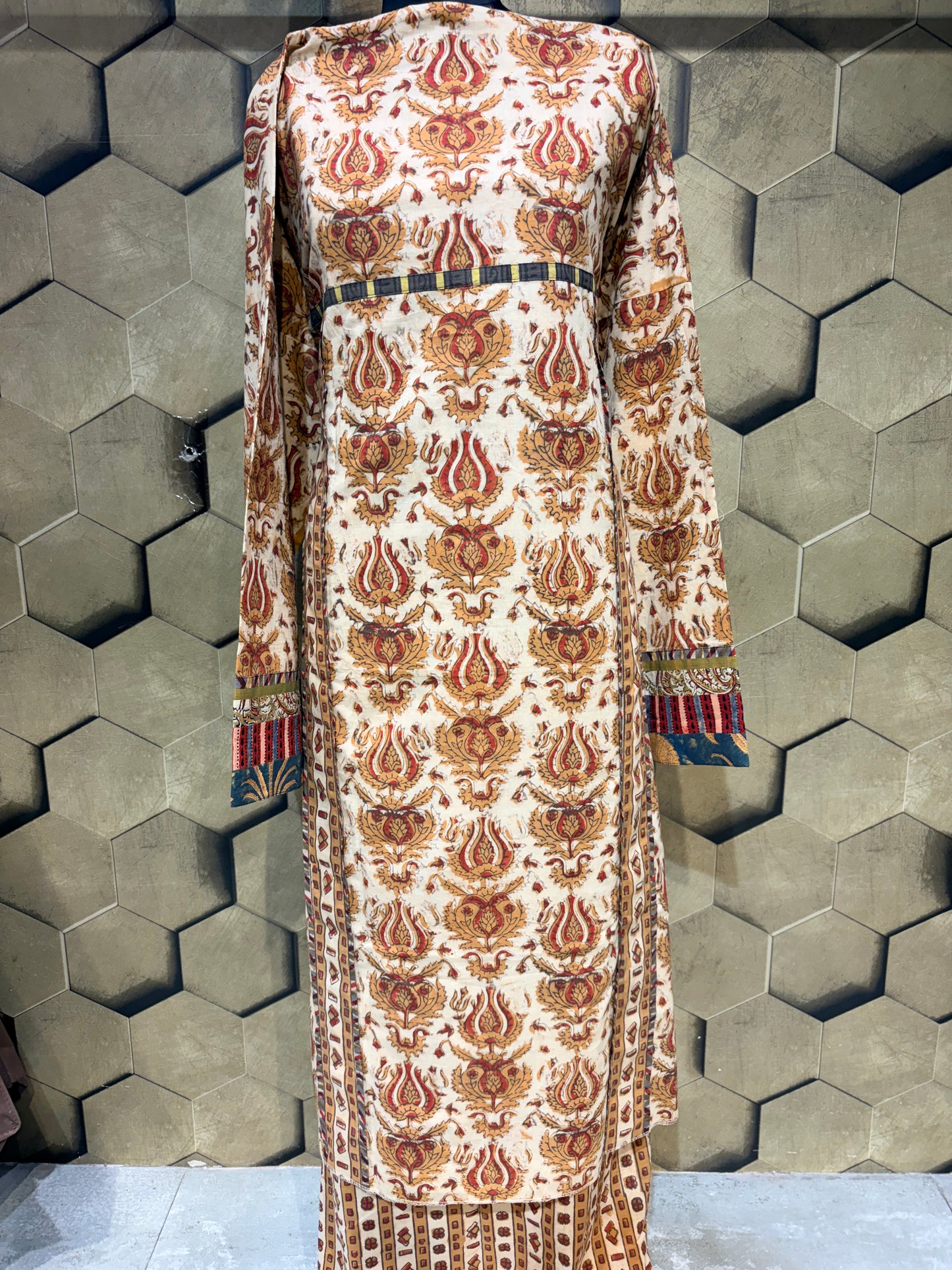 Beautiful Pure cotton handblock combination of mustard and maroon