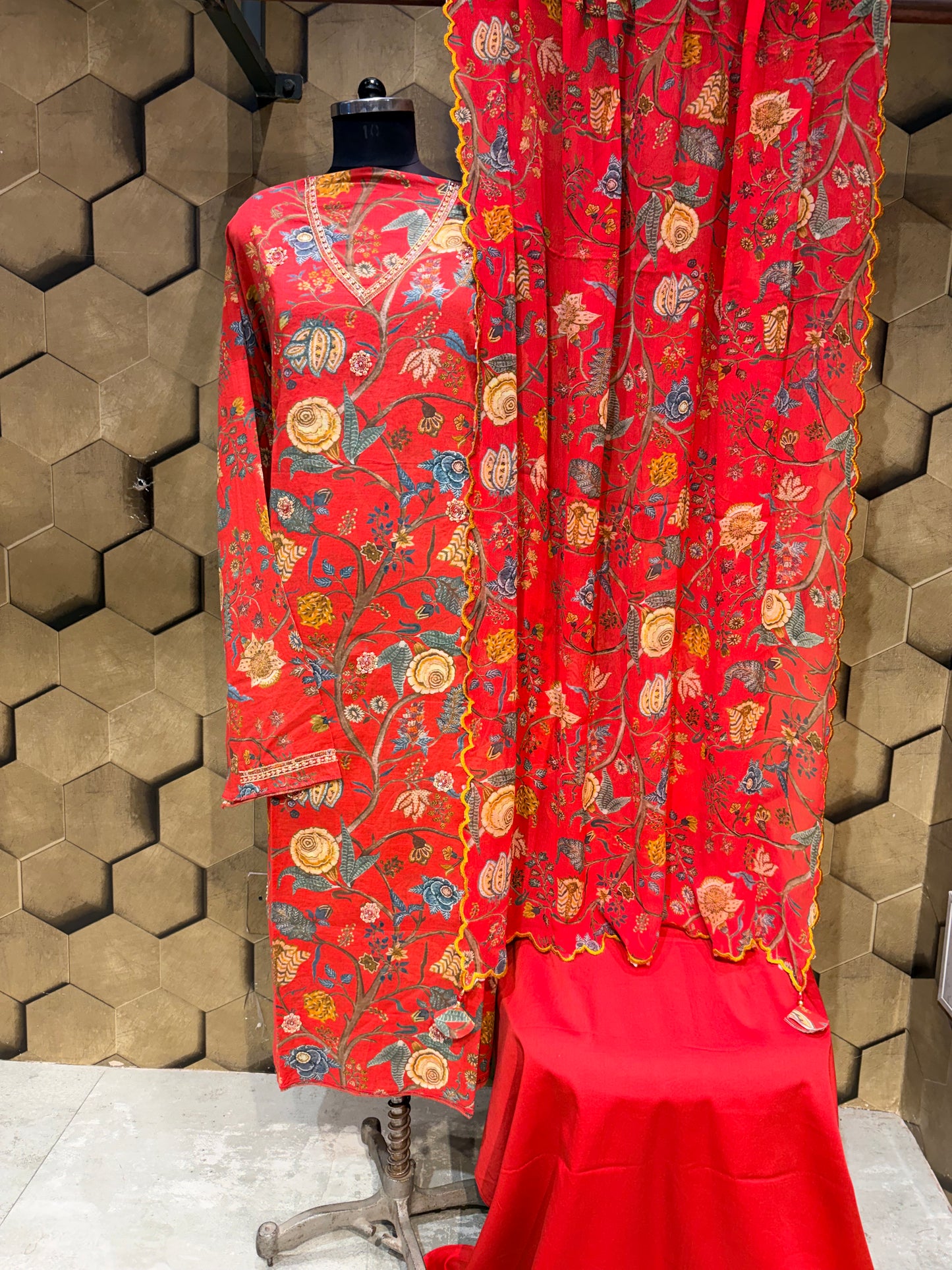 Pure Cotton Red digital print suit set