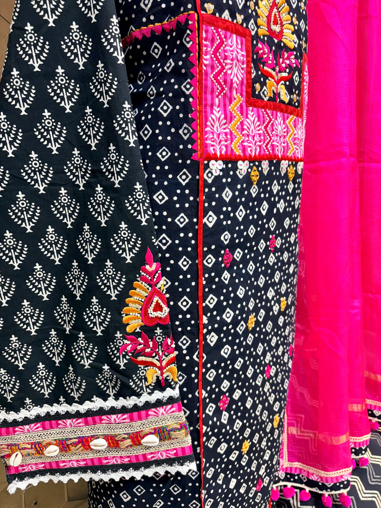 BLACK Beauty in Pure Cotton hand block with mesmerising embroidery