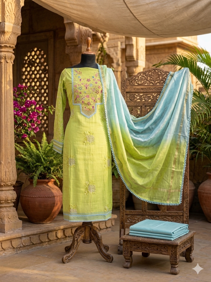 Vibrant Striped Mal Chanderi outfit
