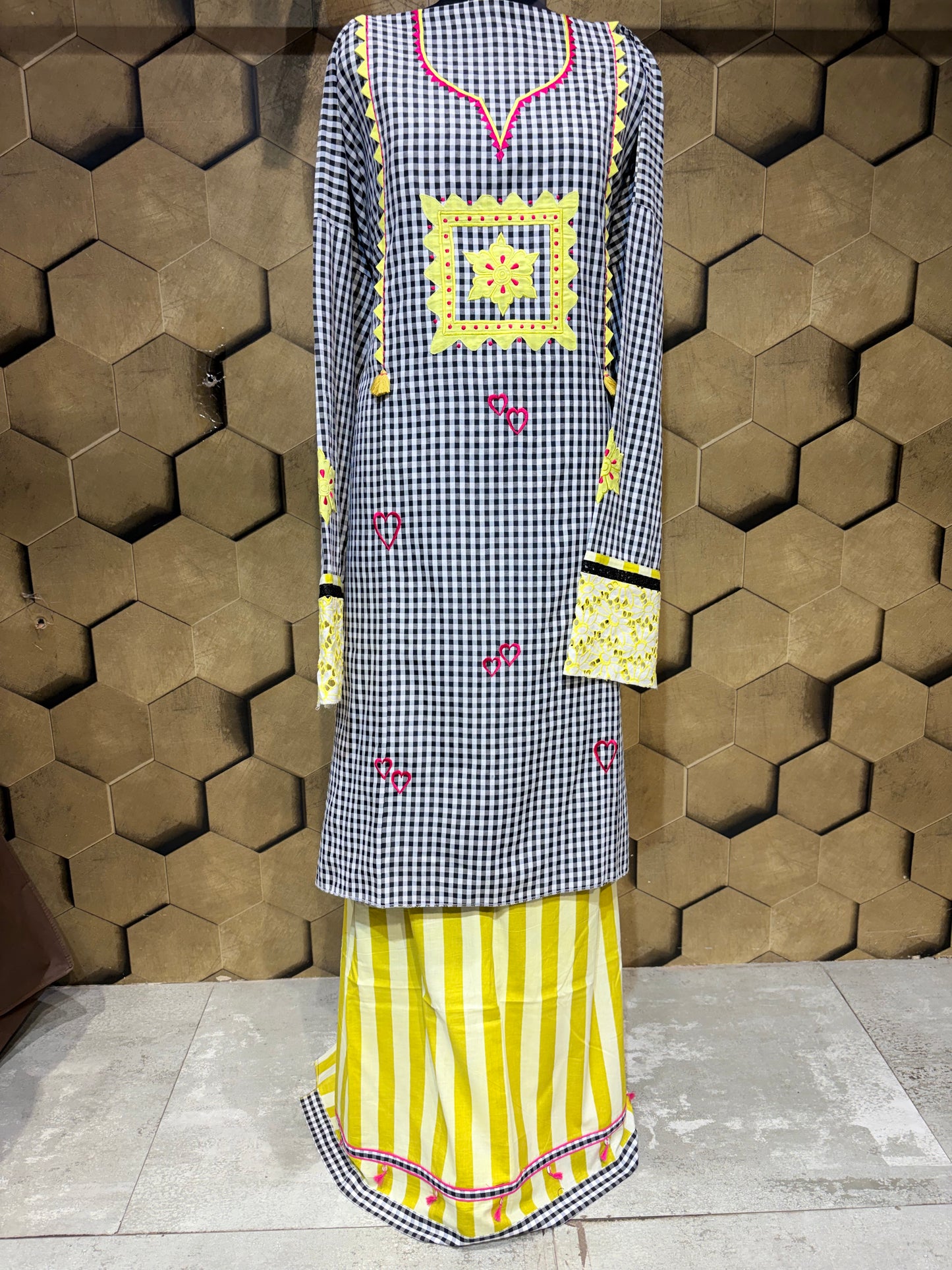 Elegant pure cotton co-ord set in a timeless black and white checkered pattern