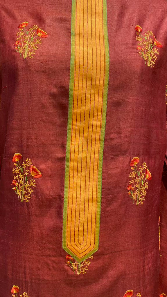 Mahroon Tussar silk embroidered outfit