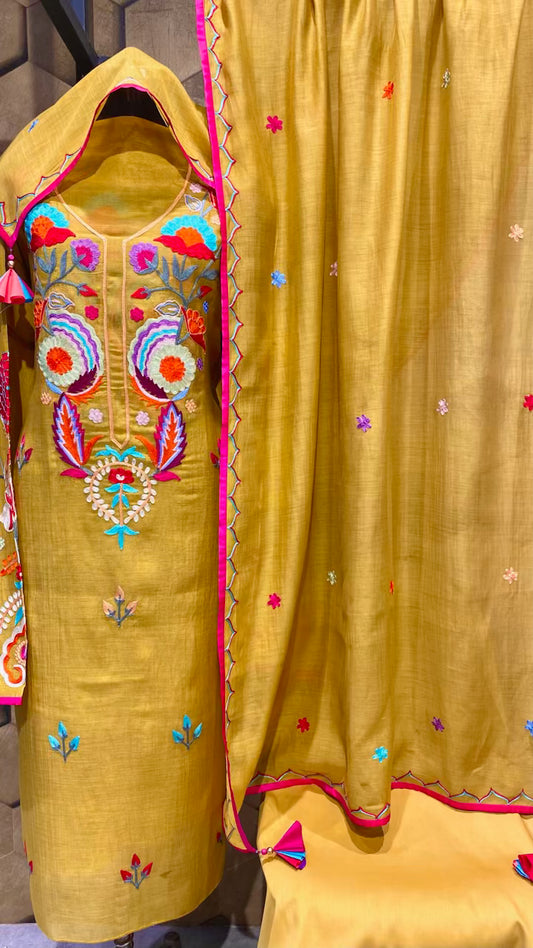 Chanderi shirt with Resham embroidery