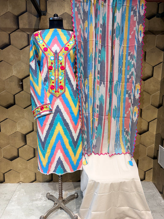 Pure Cotton Ikkat Print Ensemble