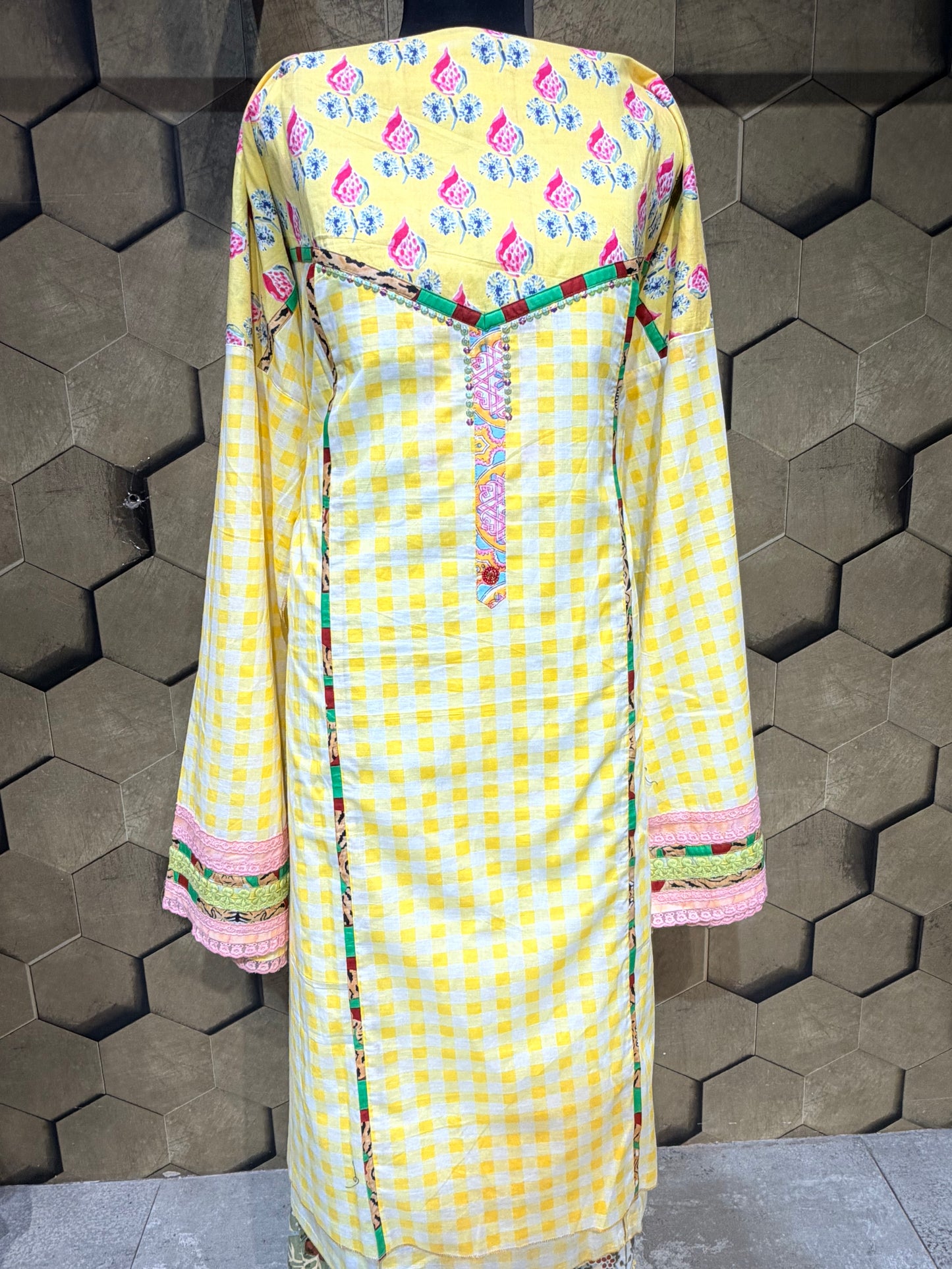 Beautiful pure cotton co-ord set in vibrant yellow and white checks