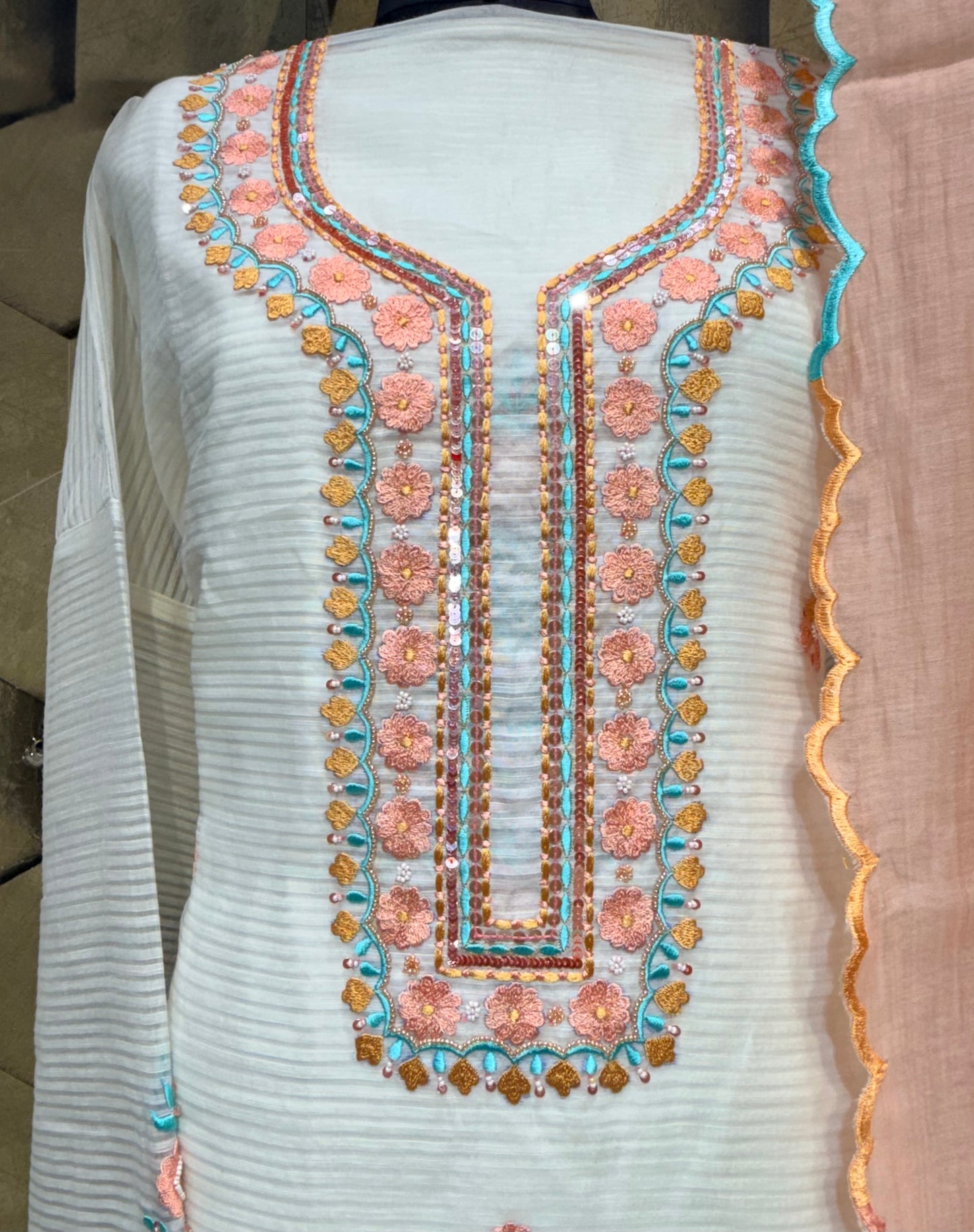Elegant Mul Chanderi in a timeless off-white shade