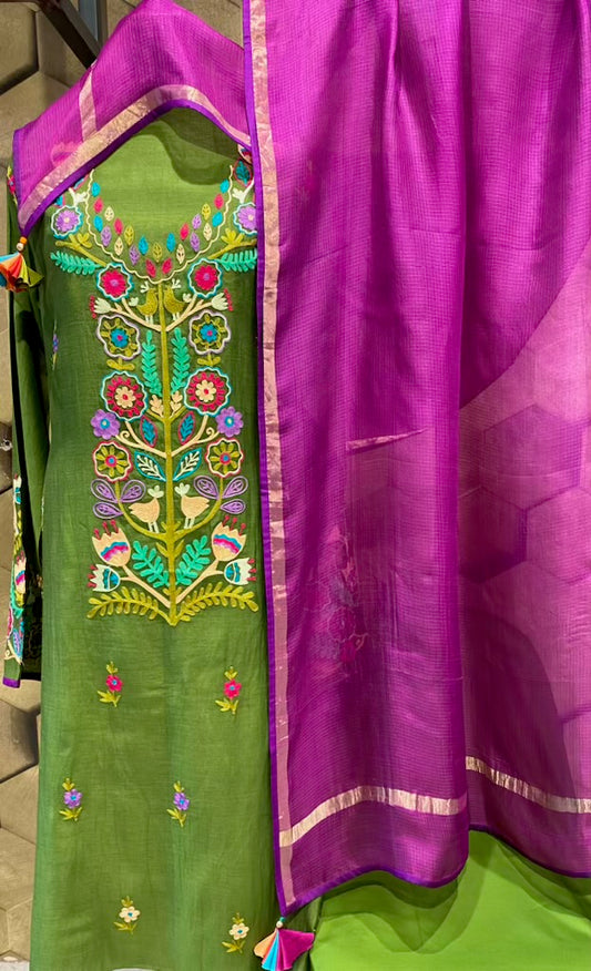 Chanderi shirt with multi coloured resham embroidery