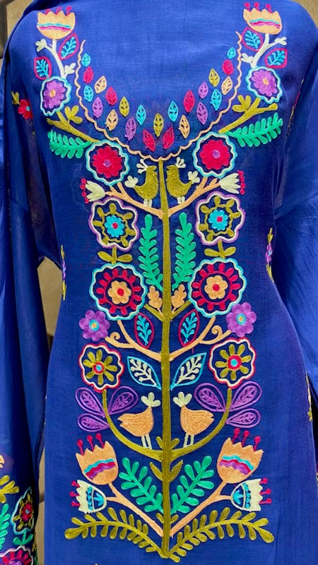 Chanderi with multi coloured resham embroidery