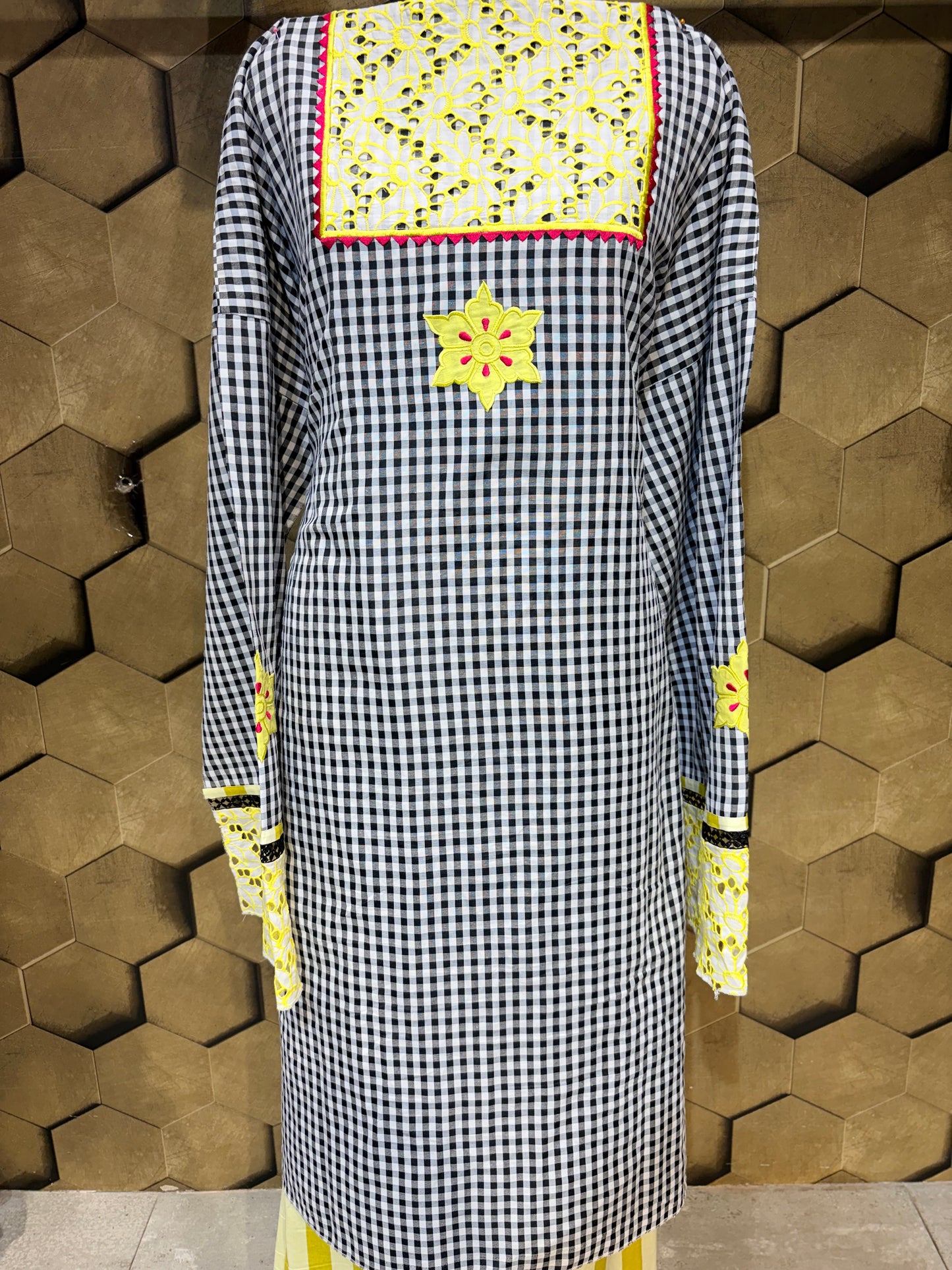Elegant pure cotton co-ord set in a timeless black and white checkered pattern