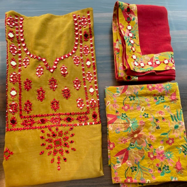 Chanderi with mirror embroidery