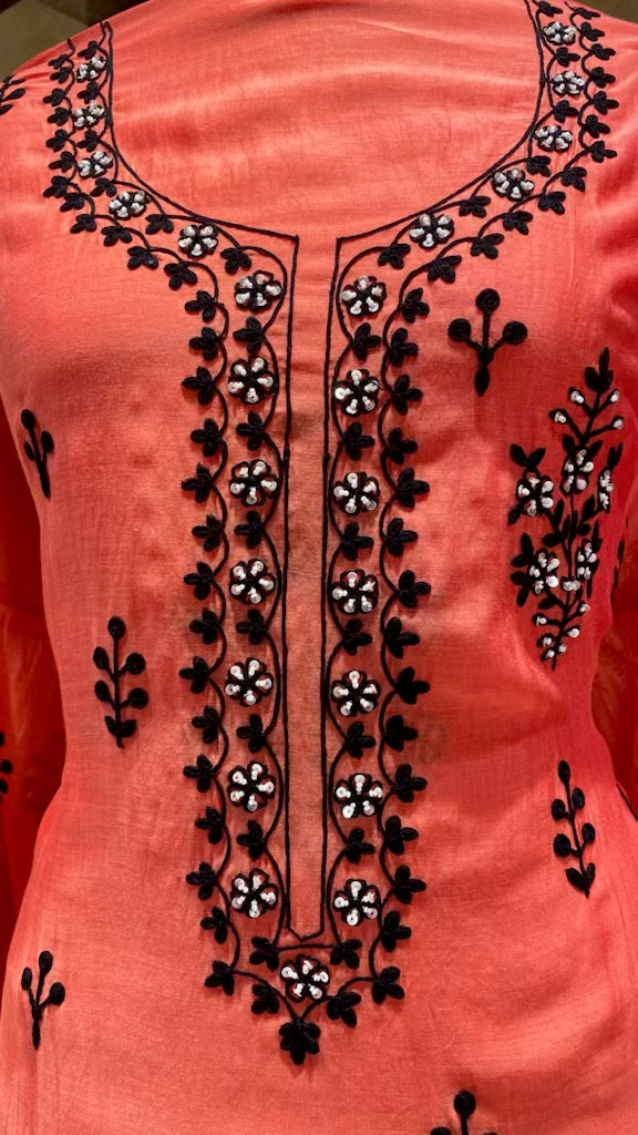 Peach orange mul Chanderi outfit