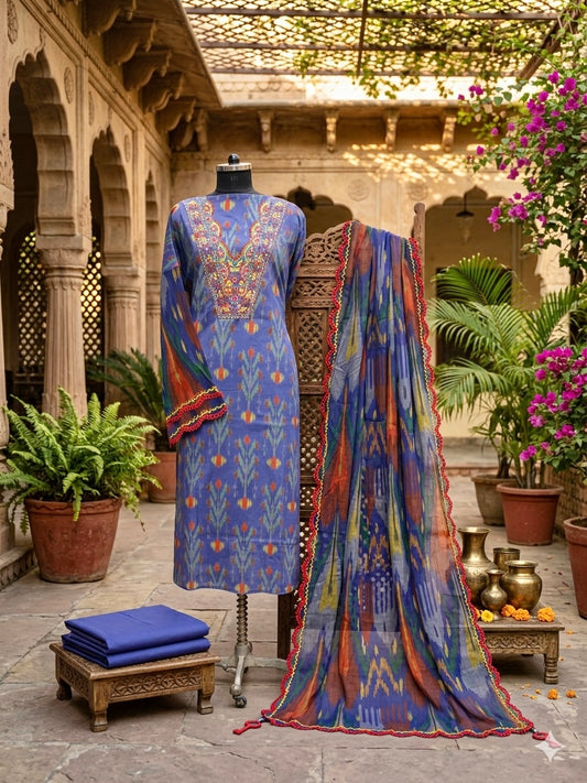 Vibrant Elegance in Pure Cotton Digital Ikkat