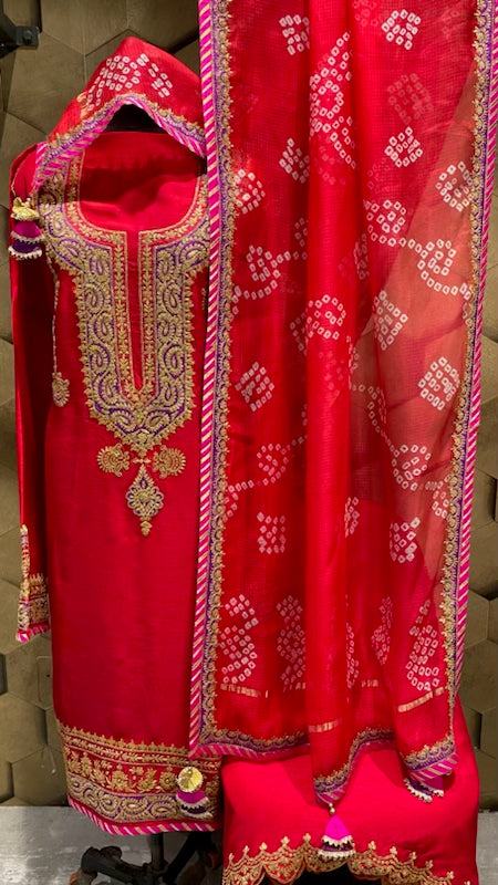 Vegan Silk outfit with embroidery and Kota silk dupatta