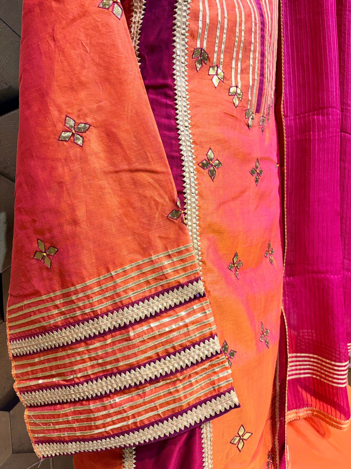 Beautiful Chanderi Salwar suit in a stunning combination of orange & wine