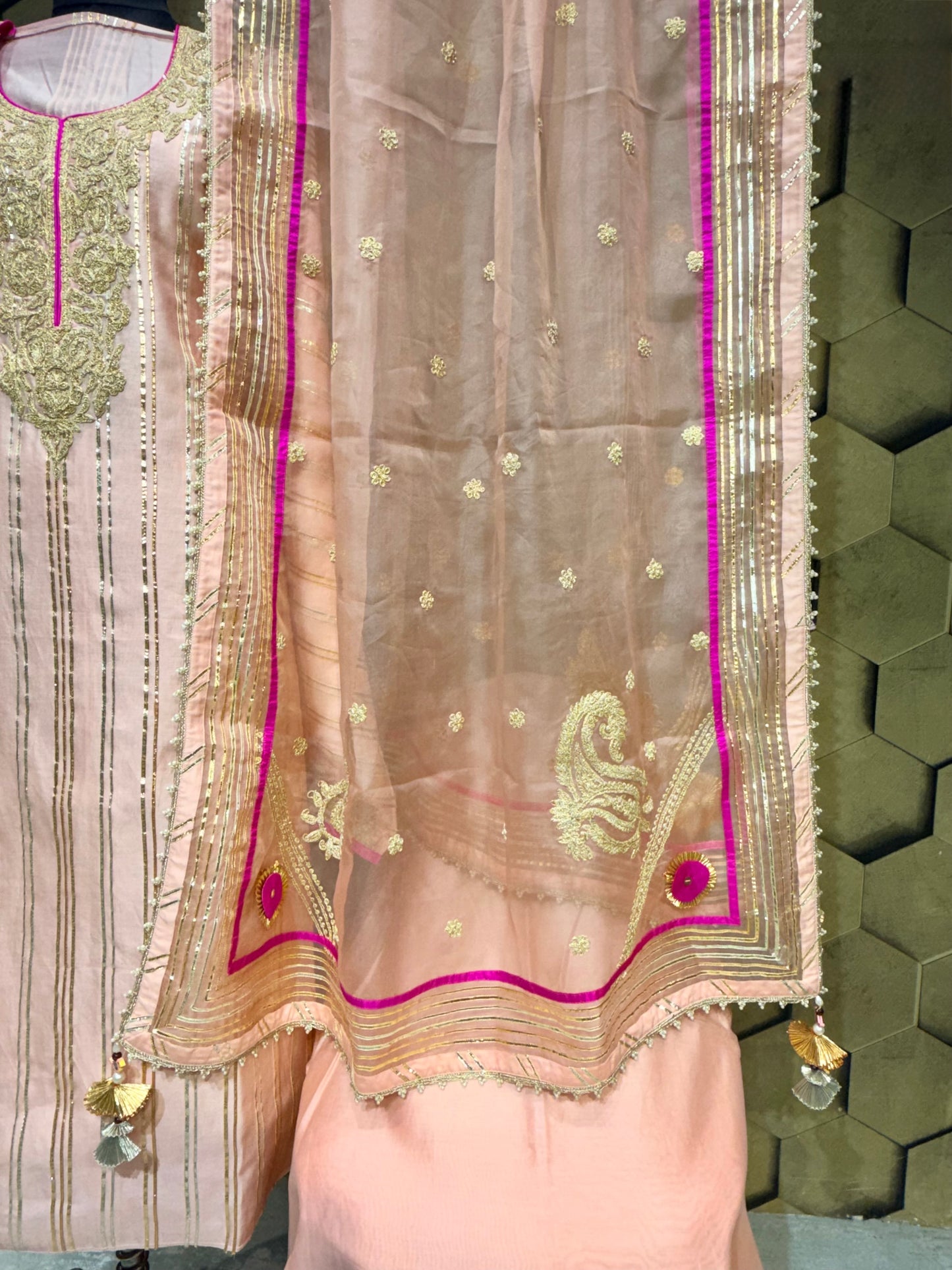 Peachy Gota Elegance in Chanderi with intricate Dori embroidery