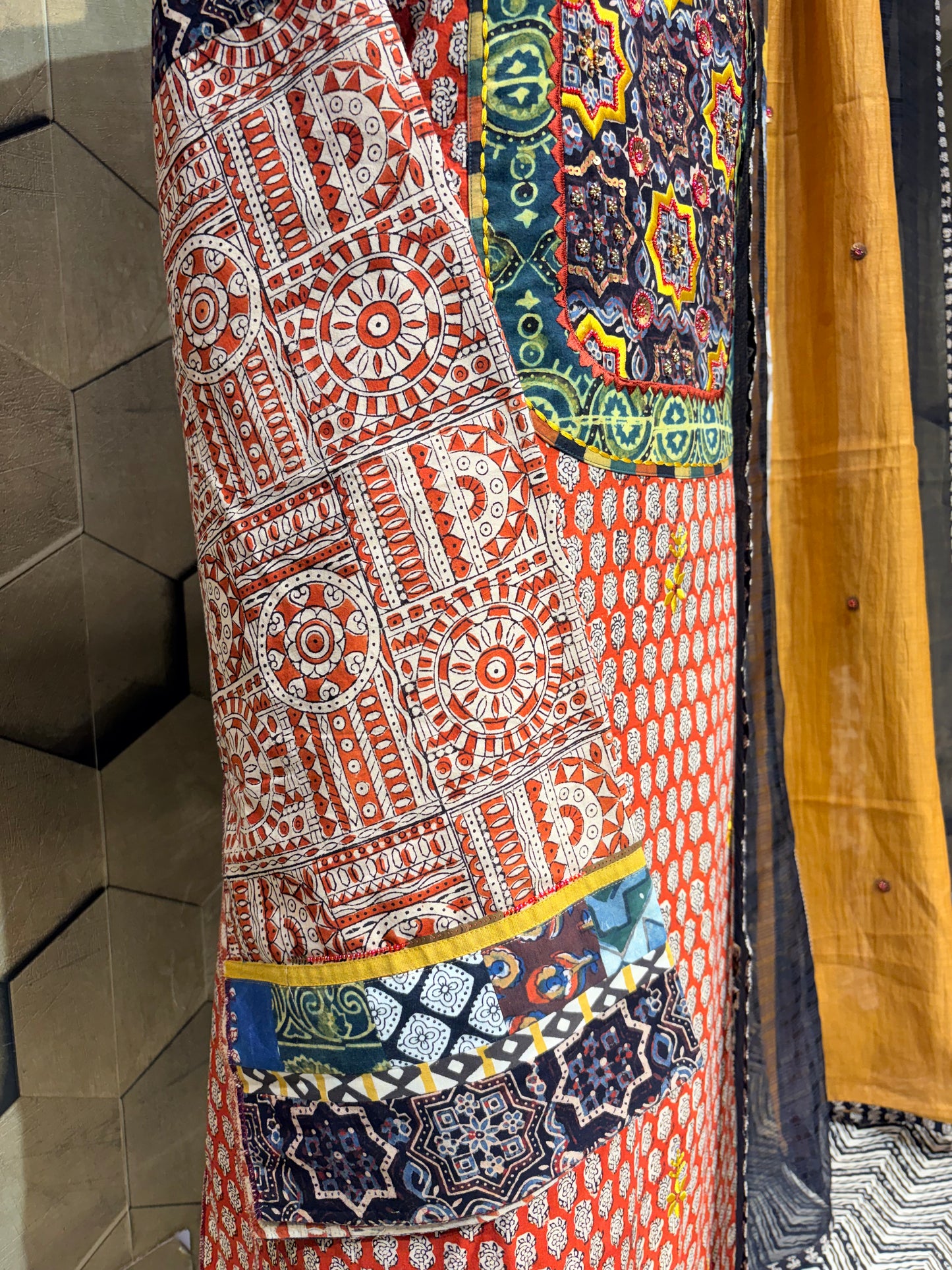 Pure cotton hand-block Dabu print suit set in a rich dark rust-maroon hue
